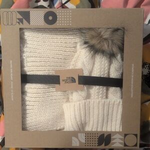 The North Face White Knit Beanie and Scarf Set